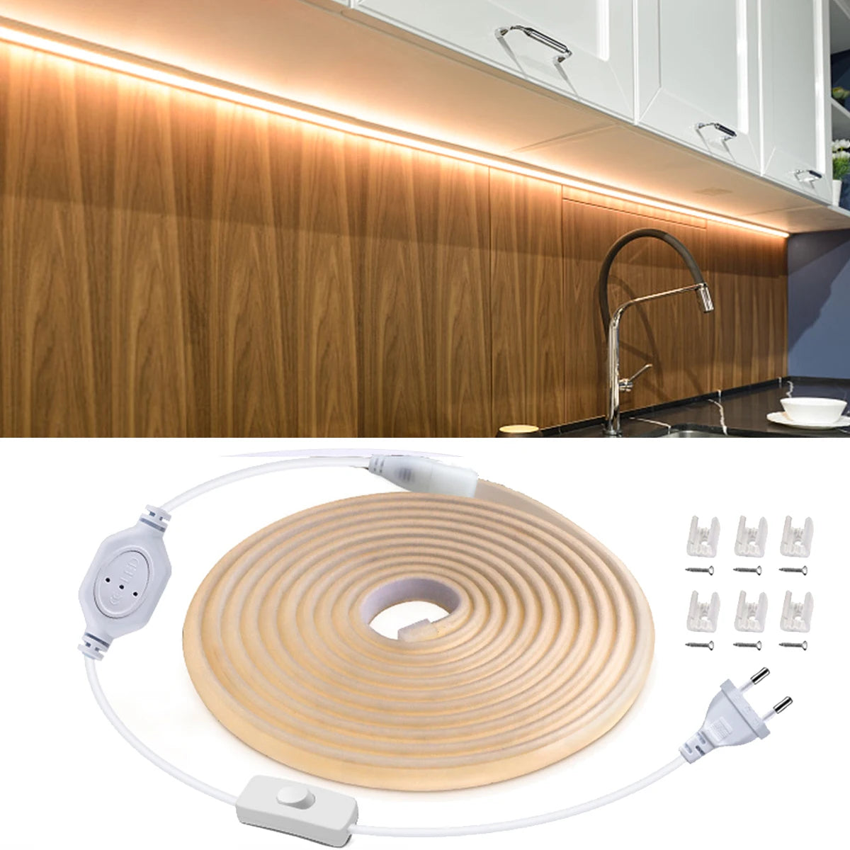 Waterproof Best Under Cabinet Light Kitchen COB LED Light with Button Switch Cord 220V 110V EU / US Plug Strip Lamp for Cocina