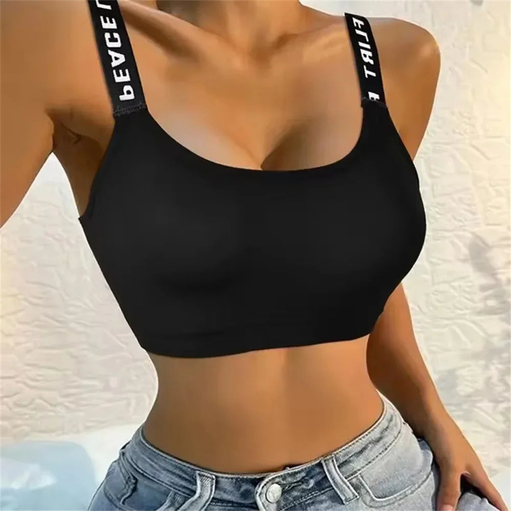 Letter strap back underwear women without underwire integrated with chest cushion back heart strap women wrap chest fitness yoga 