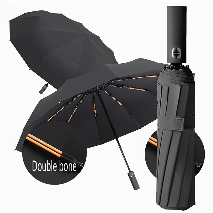 12 Bone Black Glue Fully Automatic Umbrella With Thick And Durable Keel Three Fold Umbrella UV Resistant Folding Umbrella 