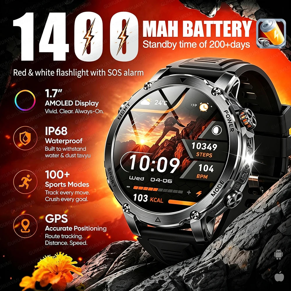 Outdoor Bluetooth Anruf-Smartwatch mit LED-Taschenlampe