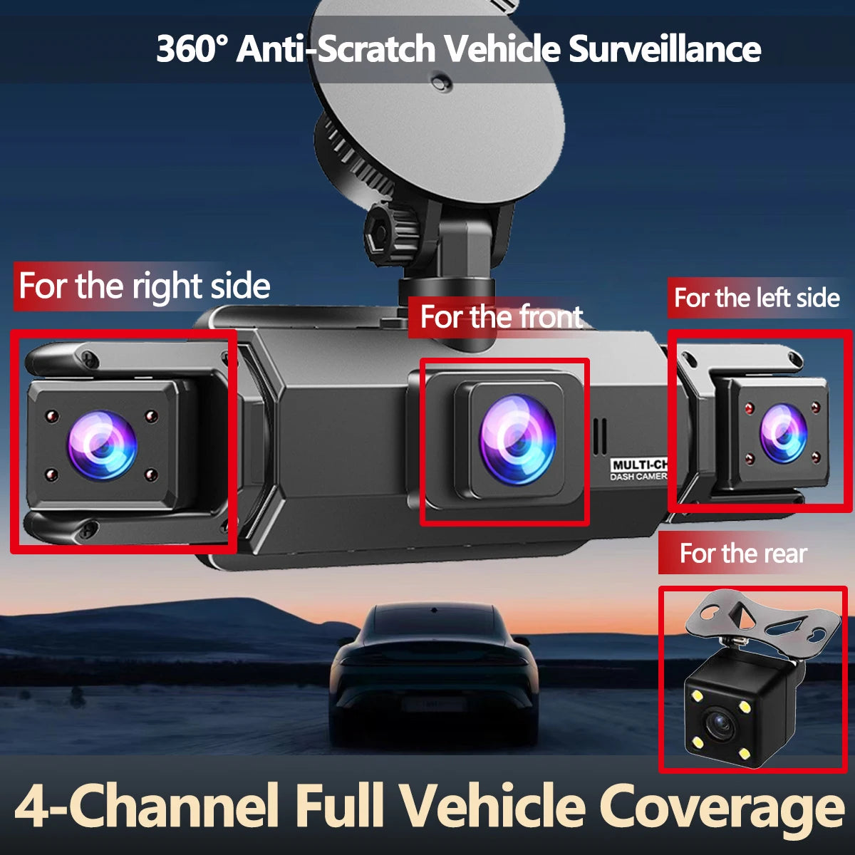 4-linse 360° dashcam med natvision og 24-timers parkeringsovervågning