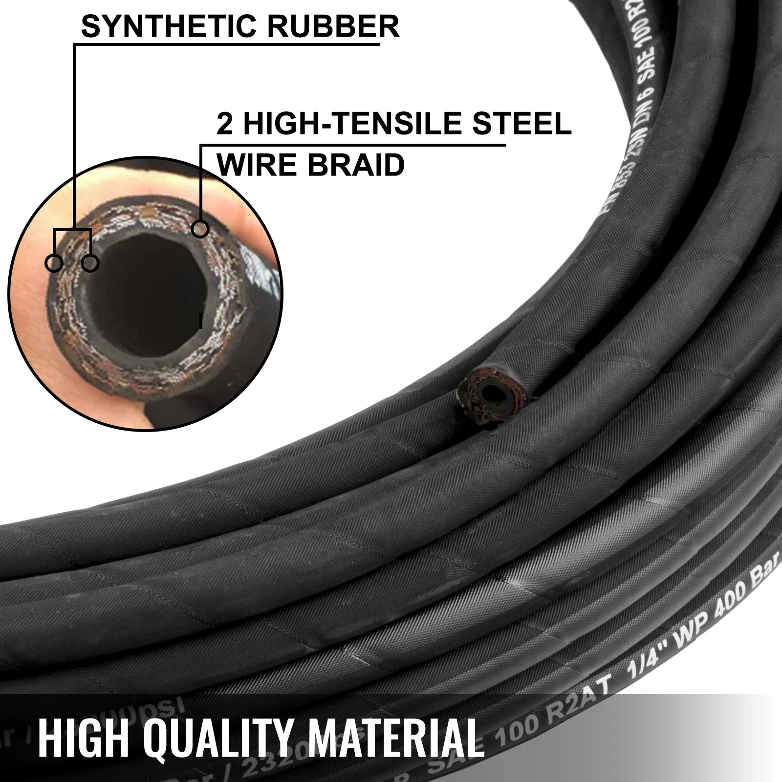 Manguera hidráulica de 3/8" x 100 pies, línea de caucho de alta resistencia 4800 PSI