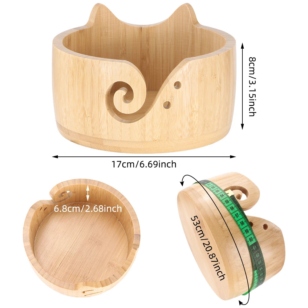 Wooden Cat-Ear Yarn Bowl