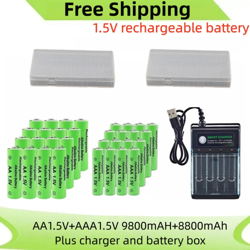 Original Rechargeable Battery 1.5V AA 9800mAh+AAA 8800mAh+Charger for Computer Clock Radio Video Game Digital Camera AA AAA 