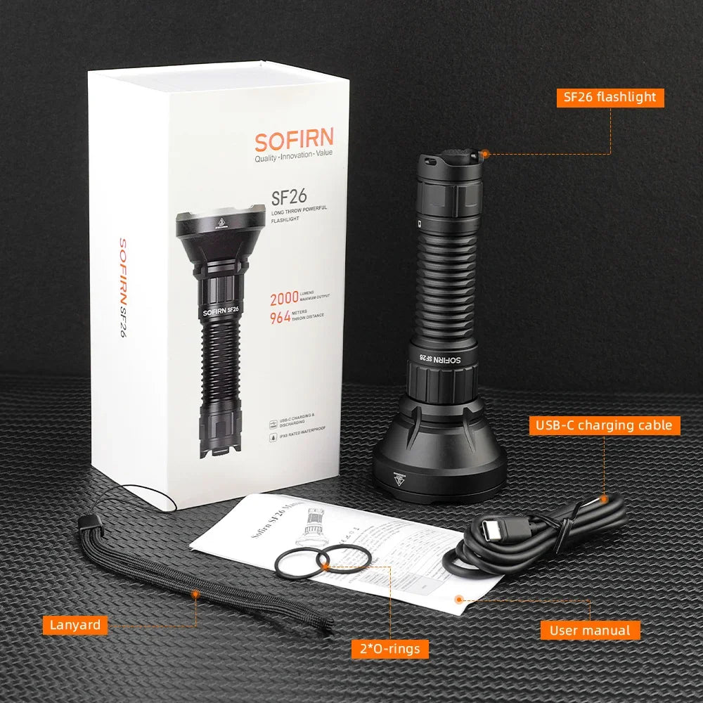 Sofirn SF26 2000 lumenov taktická baterka s USB-C nabíjaním