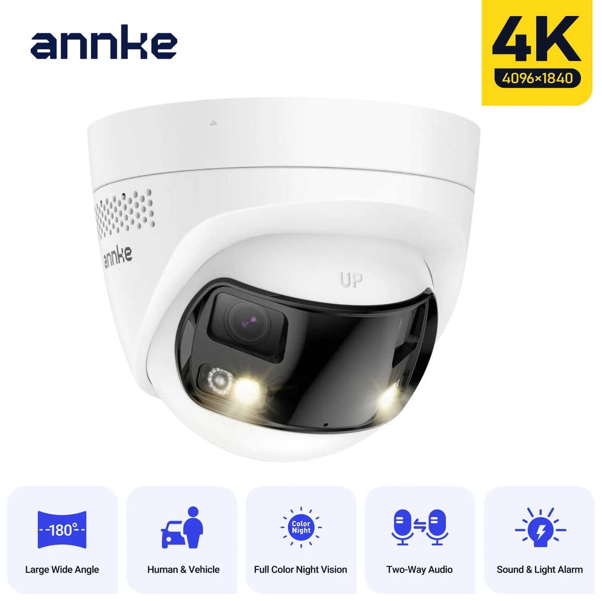 8MP Dual Lens PoE IP Security Camera with Human Detection, Two-Way Audio, 180° View