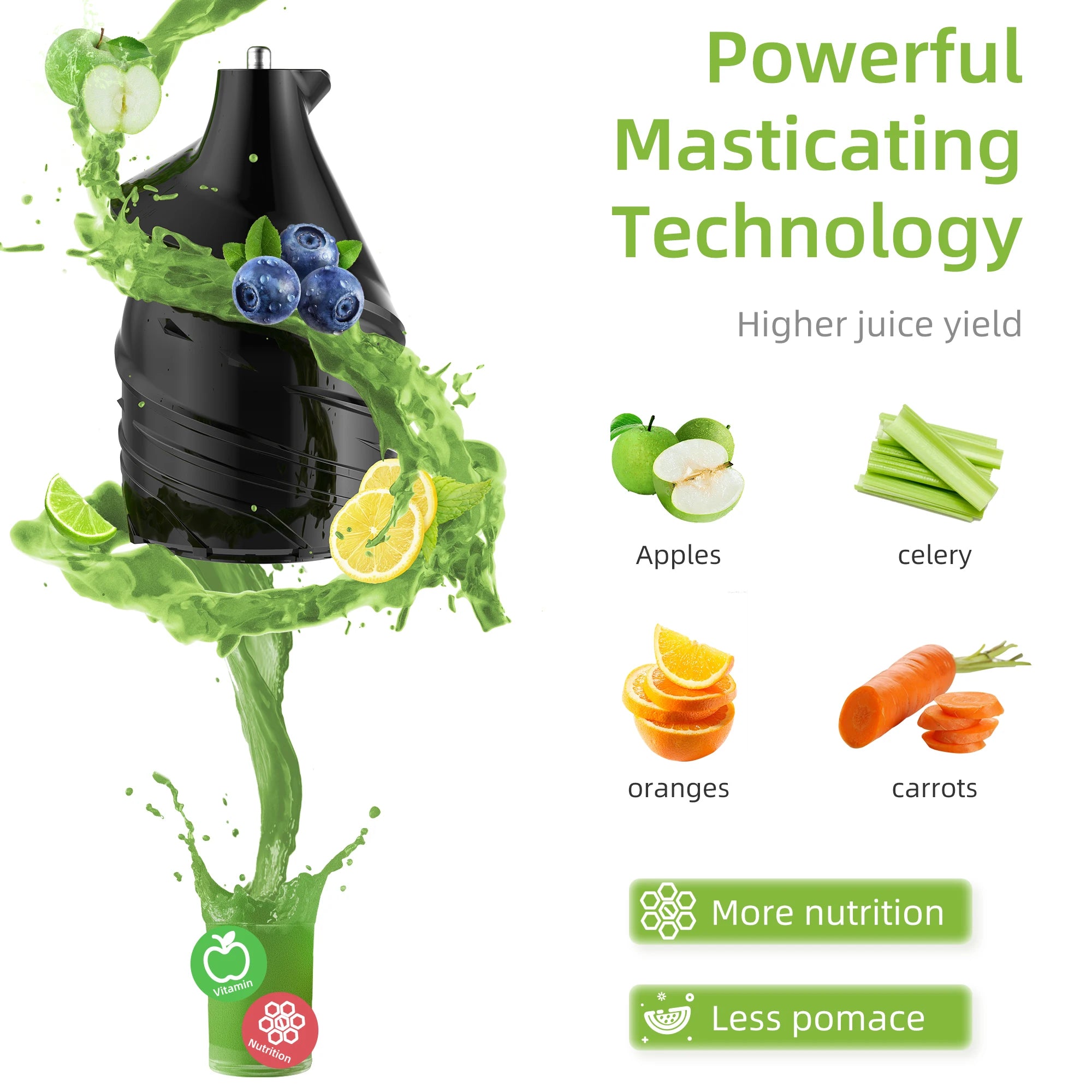 Cold Press Juicer with 75mm Feed Chute and 200W Motor