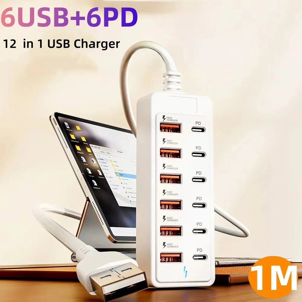 Twelve-Port USB-A and USB-C Desktop Hub