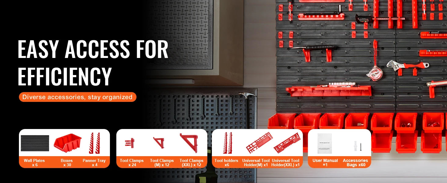 30-Bin Wall Mounted Storage Organizer with Panels & Hooks