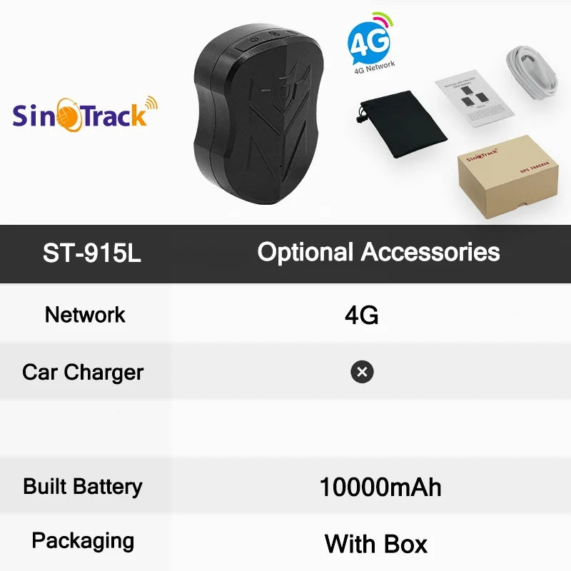 SinoTrack magnet 4G vodotesný GPS tracker ST-905/ST-915 Locator vozidla dlhá výdrž 10000mAh batéria s bezplatnou aplikáciou