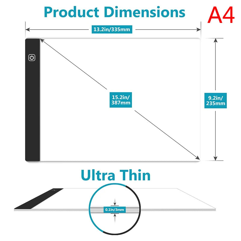 Piastra da tracing USB LED — Opzioni A3/A4/A5