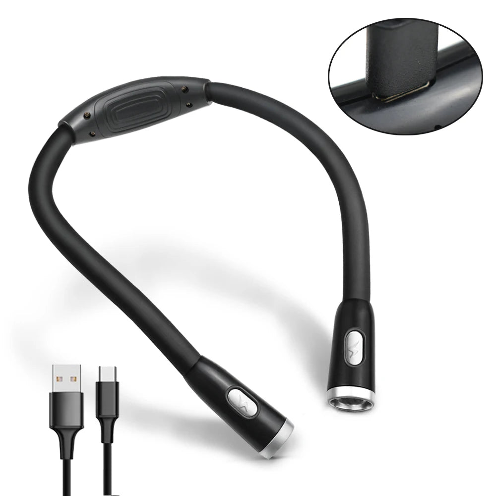 Rechargeable LED Neck Reading Lamp, USB Charging, Black or White