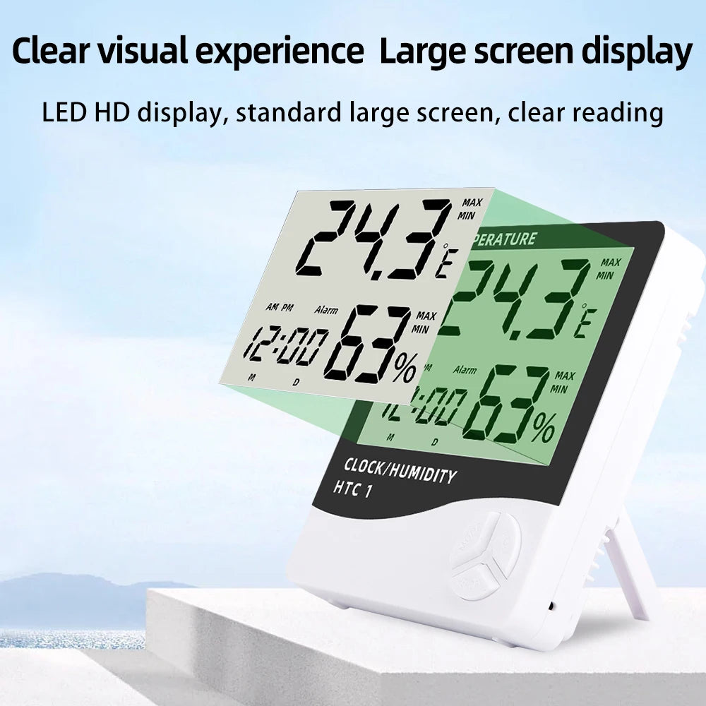 LCD Digital Temperature Humidity Meter HTC-2/HTC-1 Home Indoor Outdoor Hygrometer Thermometer Weather Station with Clock 