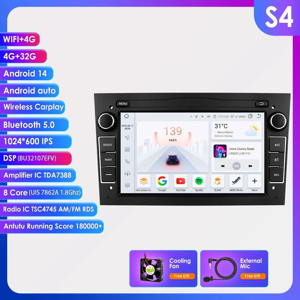 HIZPO 7-Inch Android Car Radio with CarPlay for Opel