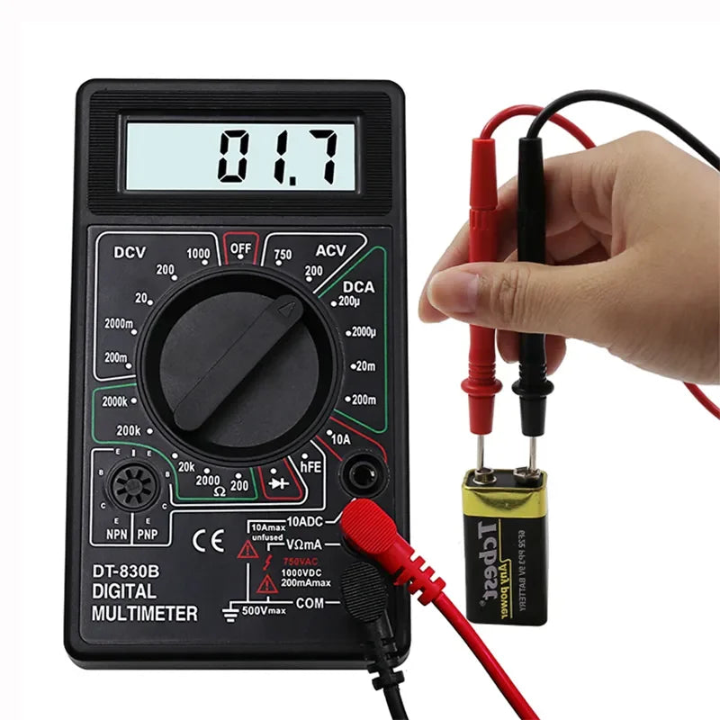 DT830B LCD Digital Multimeter Ammeter AC DC Voltmeter Mini Hand Held Digital Multimeter Cable Ohm Meter with Probe Combination