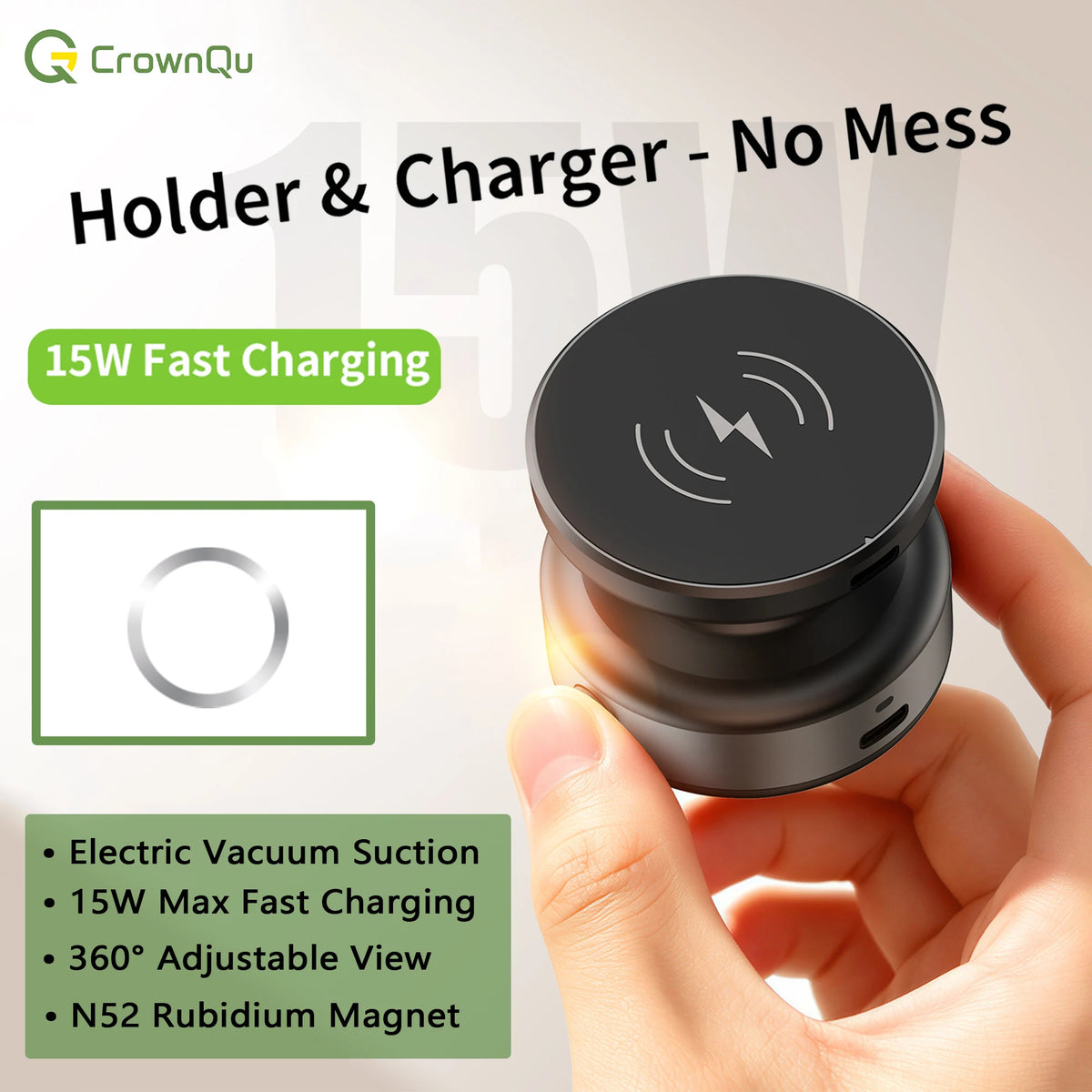 CZ18 Wireless-Charging Phone Mount with Vacuum Base