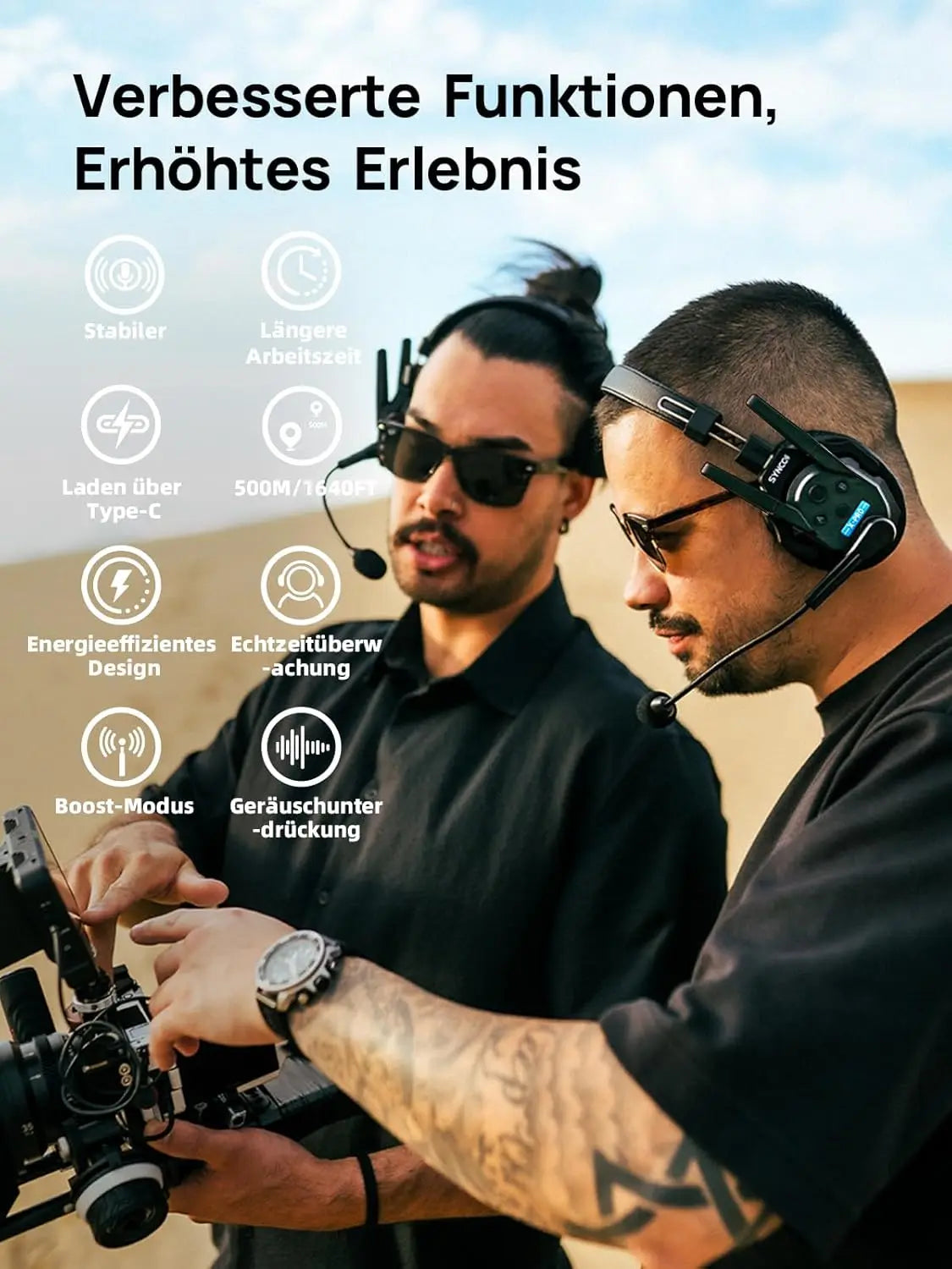 【US STOCK】 SYNCO XTALK XPRO2 Wireless Intercom Headset System, 2 Person 2.4GHz Wireless Communication Headset 500m/1640ft with Noise Reduction Program Production Live Show