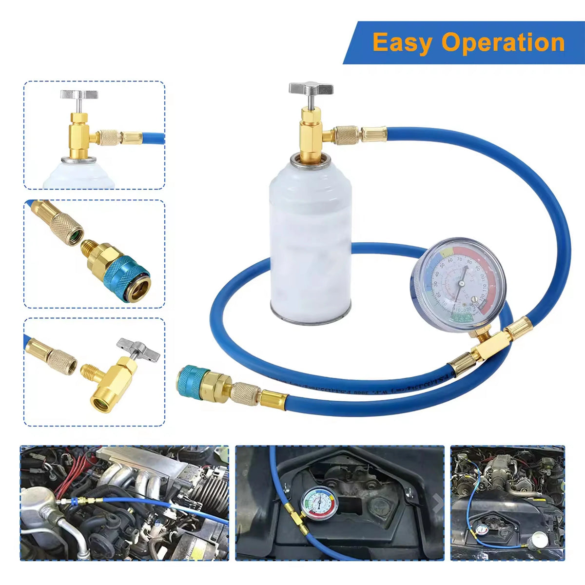 Tuyau de chargement de réfrigérant R134A avec jauge Kit de recharge AC automobile Compatible outil de mesure de pression pour réparation de voiture