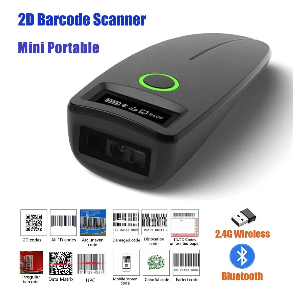 Mini 2D-streepjescodelezer Draadloos Bluetooth QR- en Datamatrixlezer
