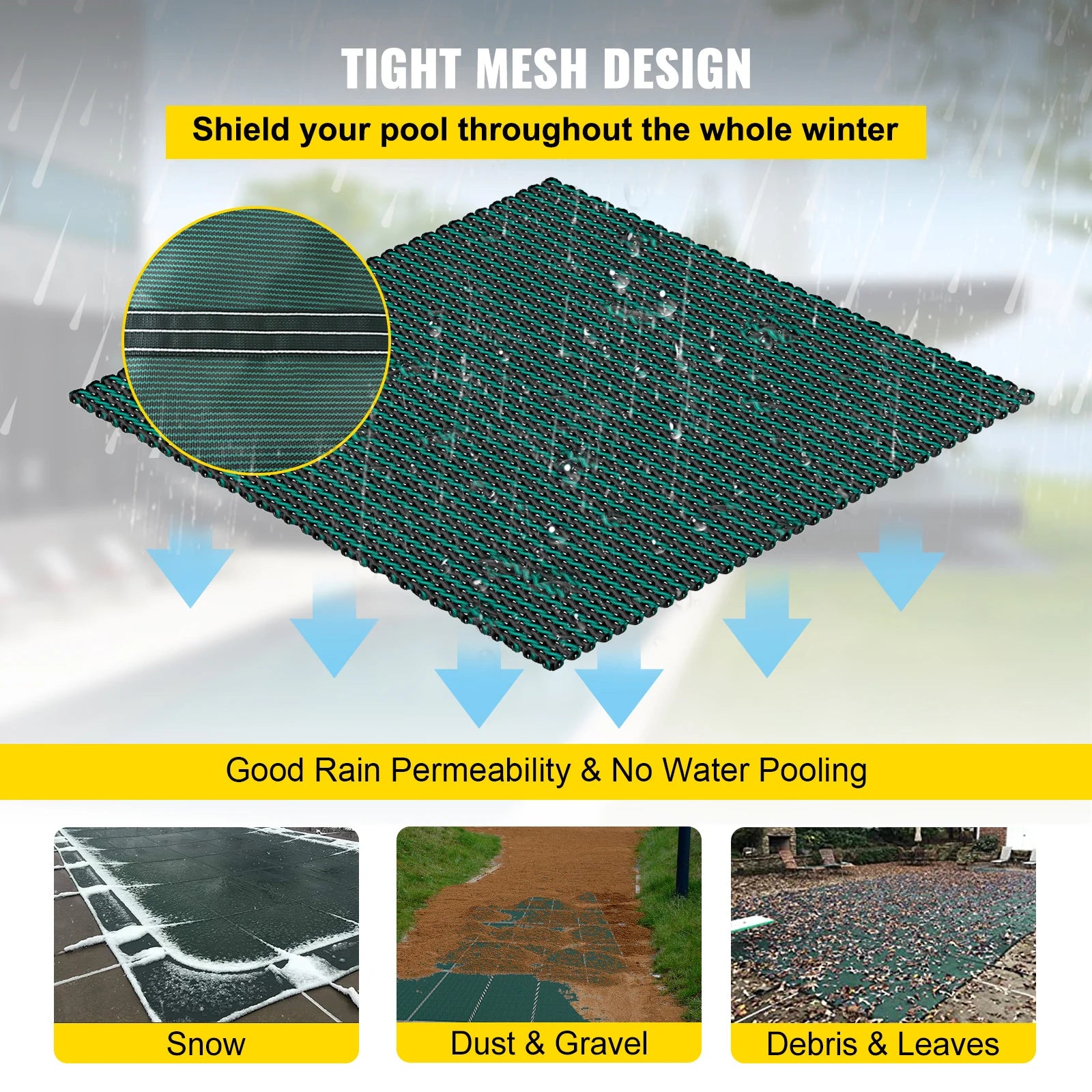 Inground Pool Safety Cover with Mesh Drain & Secure Anchors