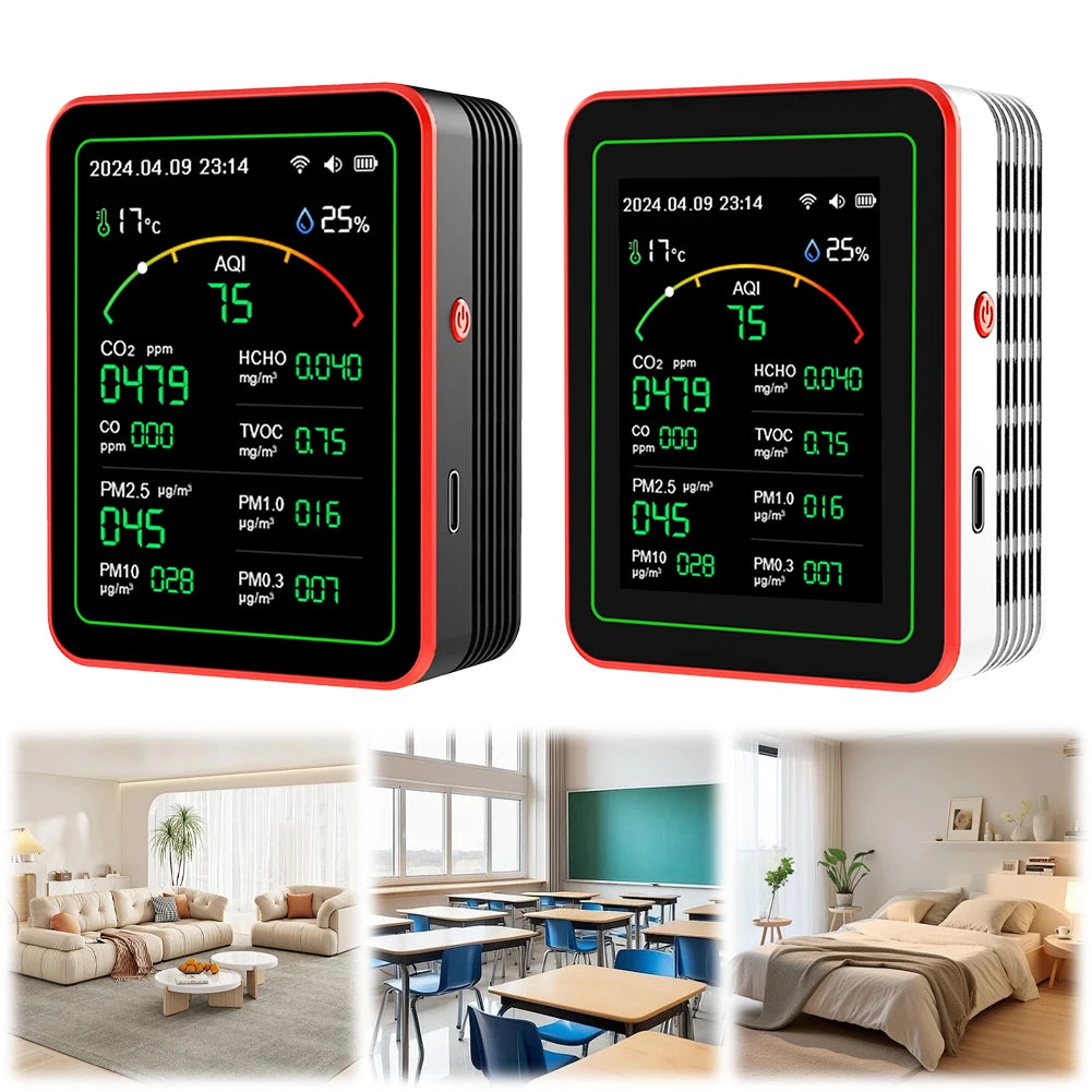 Monitor de calidad del aire WiFi 15 en 1 con pantalla de sensor de CO2, AQI y PM