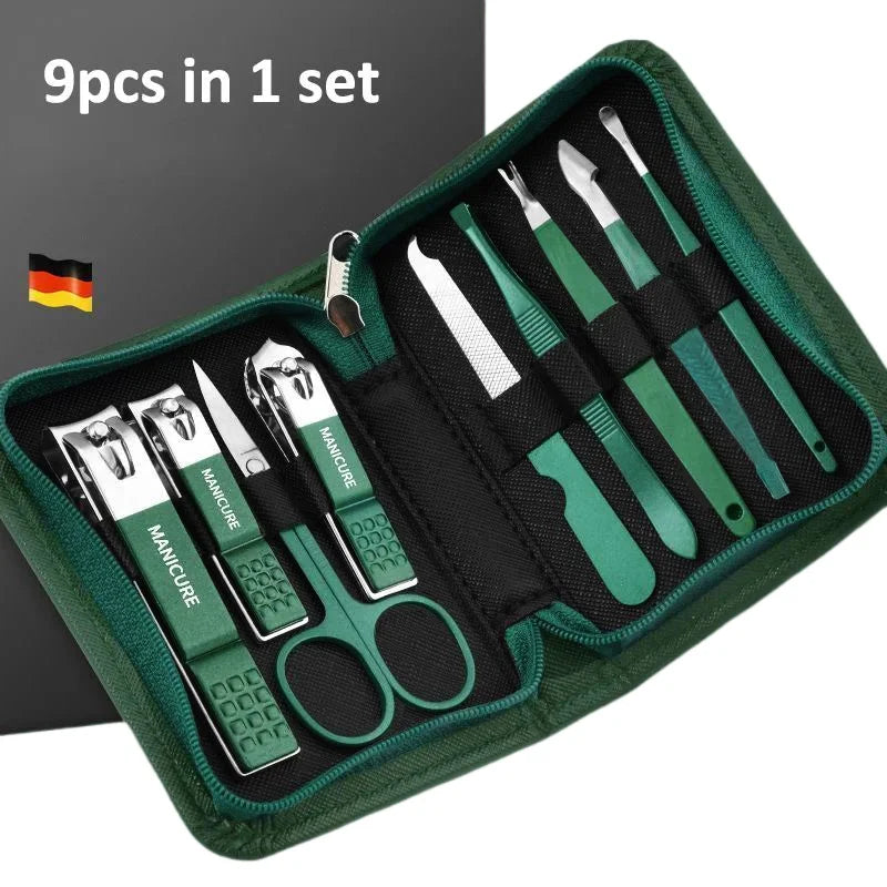 Green Manicure Set with Leather Case