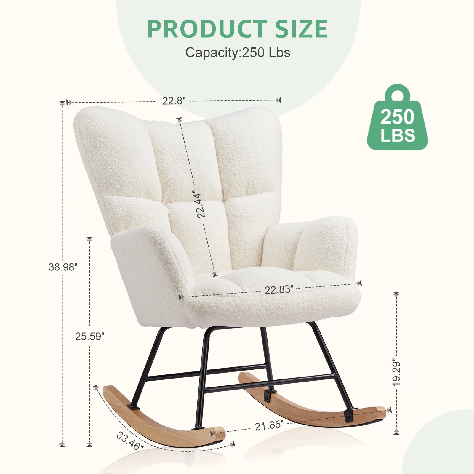 Teddy Fabric Glider Rocking Chair with High Back & Padded Seat