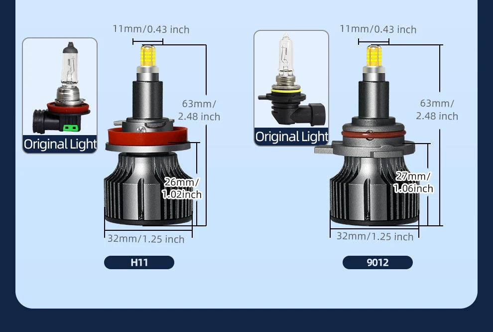 Copper Pillar 6 Sides 360 LED Headlight Bulbs H1 H7 H8 H11 9005 HB3 9006 HB4 9012 HIR2 6000K Super White For Car Headlight Light