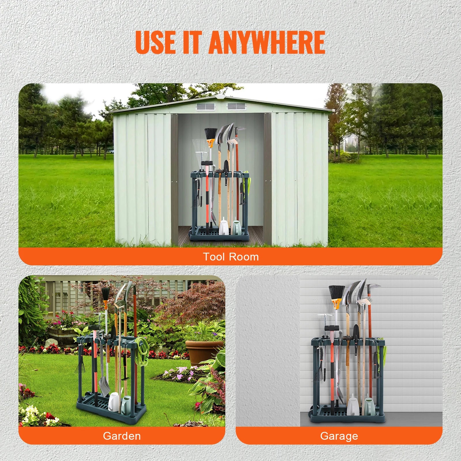 10-Slot Garden Tool Organizer Rack for Garage Storage Stand