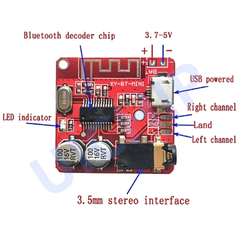 Doska Bluetooth 5.0 audio prijímača so stereofónnym výstupom 3,5 mm
