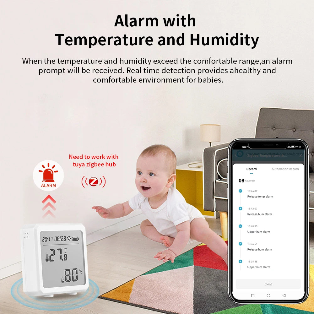 Zigbee Temperature Humidity Sensor with Tuya APP LCD Screen Digital Display Wireless Thermometer Work with Black or White Color 