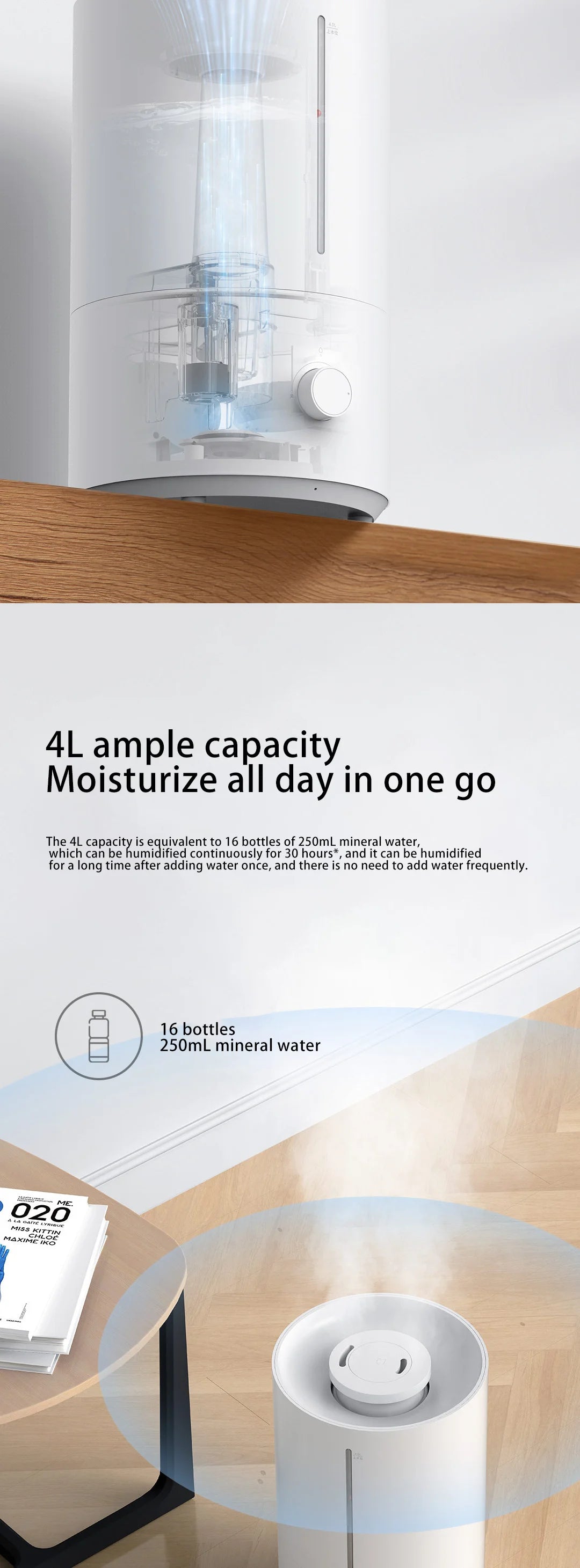 Xiaomi Luftfuktare 2 4L Tyst Dimma Luftfuktighetskontroll 300mL/h
