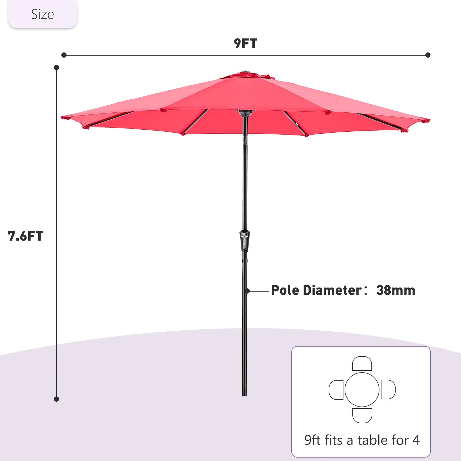 9ft Patio Umbrella with Tilt & Crank – Outdoor Table Shade