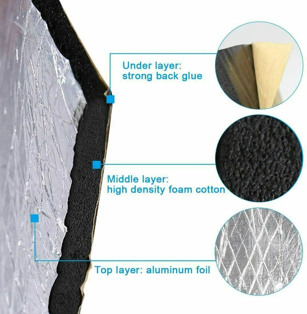 10pc/50pc 5MM Aluminum Foil Car Sound Heat Insulation Cotton Mats Engine Bonnet Firewall Noise Proofing Deadener Anti-Noise Pads
