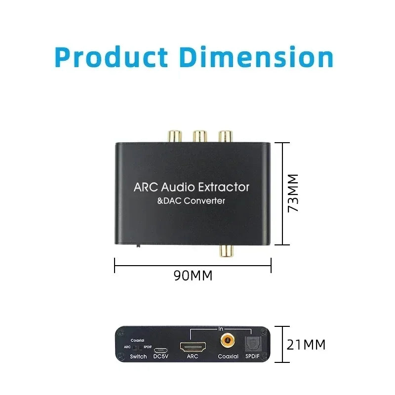 HDMI-Compatible ARC Audio Extractor with Optical, Coaxial and RCA Out