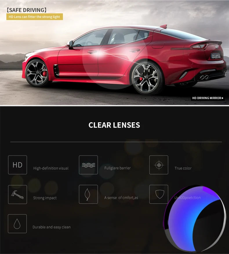 SEAMETAL Photochromic Sunglasses Anti-Glare Polarized Sun Glasses Anti-UV Eyeglasses Day/Night Driving Goggles Non-Slip Nose Pad