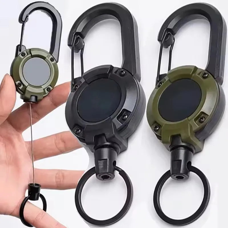 Retractable Rope KeyChain Pull Reel Carabiner Strong Steel Wire Buckle for Men Outdoor Extendable Key Holder