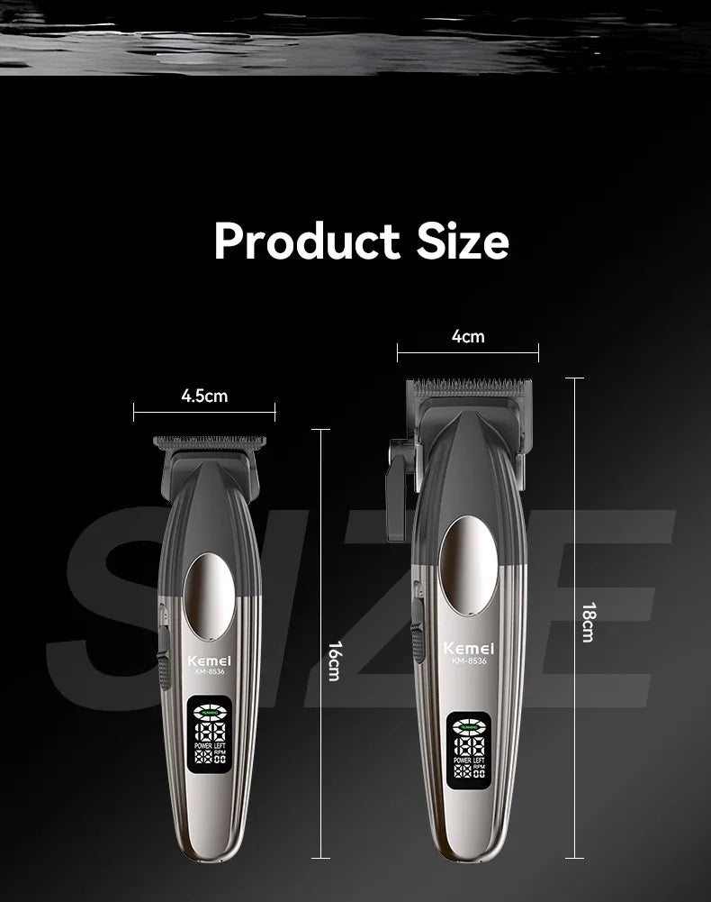 Kemei KM-8536 Draadloze Haartrimmer- en Scheerset met LCD-scherm