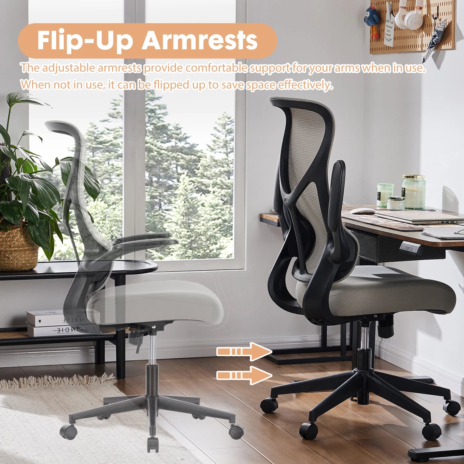 Ergonomic Mesh Office Chair with Lumbar Support & Flip-Up Arms