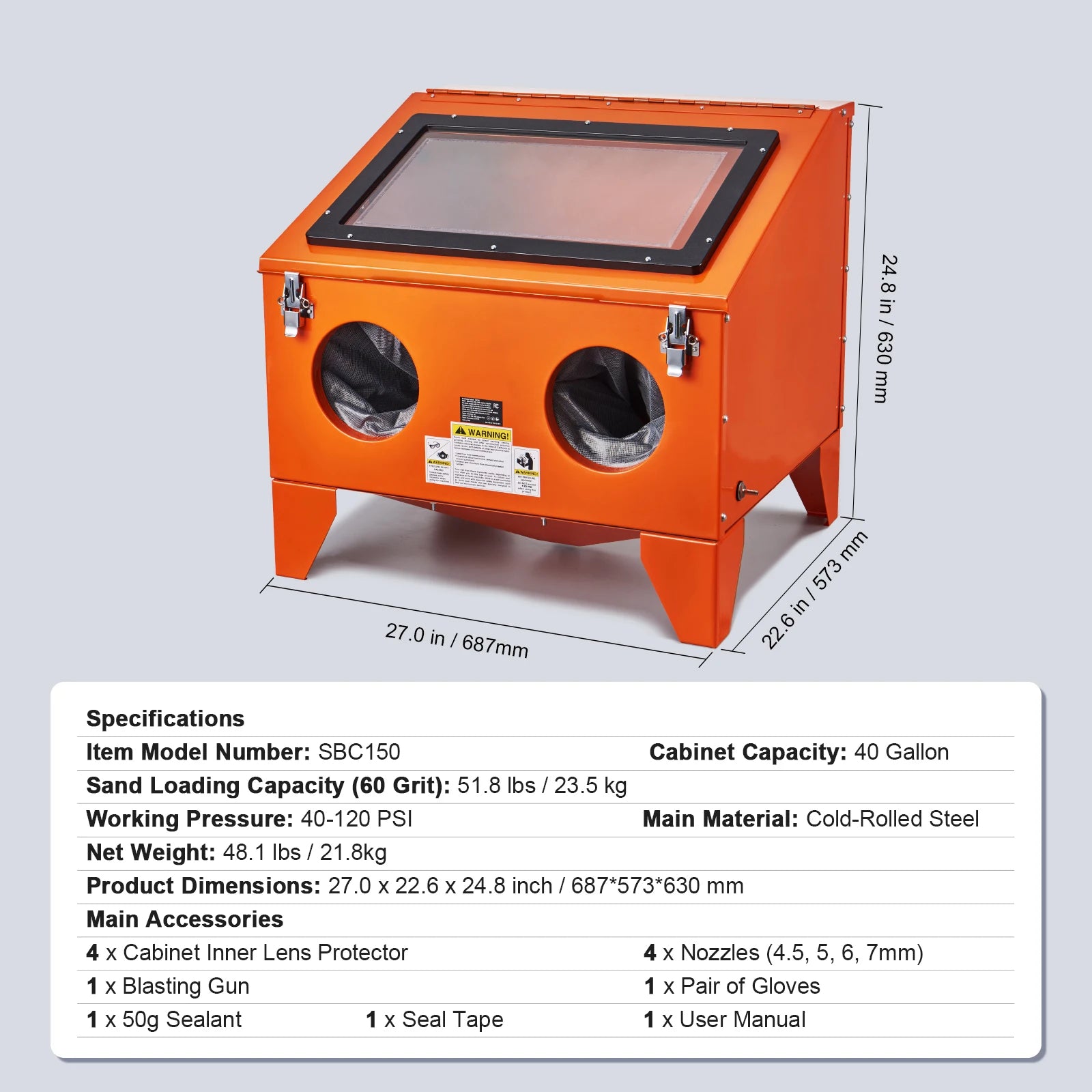 Benchtop Sandblasting Cabinet 25/40/60 Gallon with Gun & Nozzles