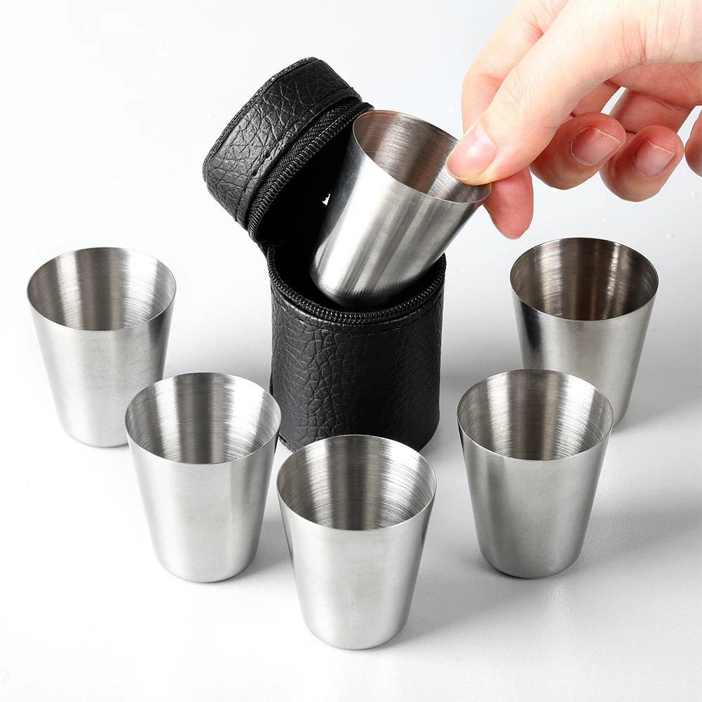 4/6Pcs set Outdoor Practical Travel Stainless Steel Cups Mini Set Glasses For Whisky Wine With Case Portable Drinkware 30/70ml 
