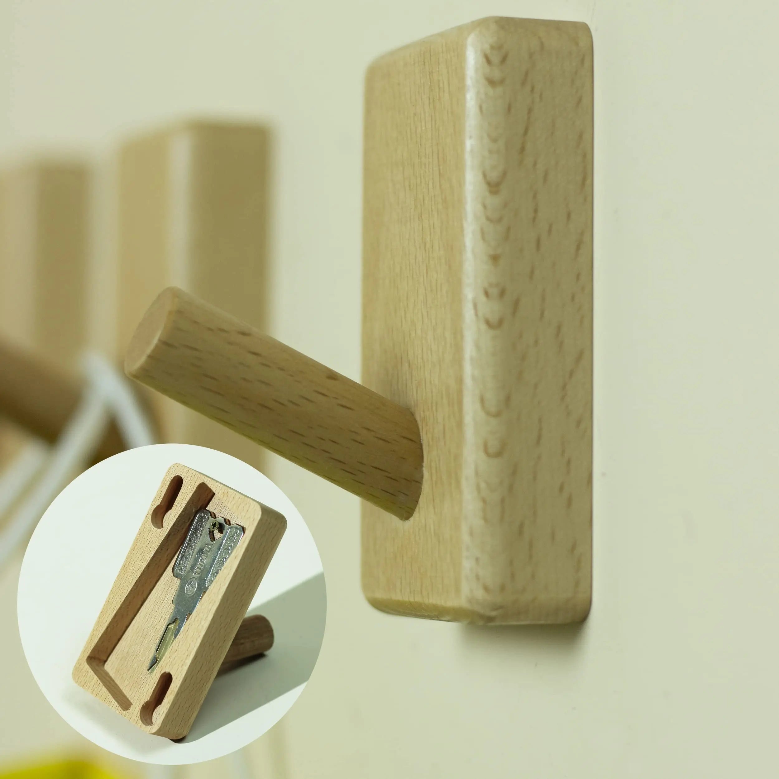 Hidden Key Holder Wall Hook – Wooden Storage Safe for Spare Keys