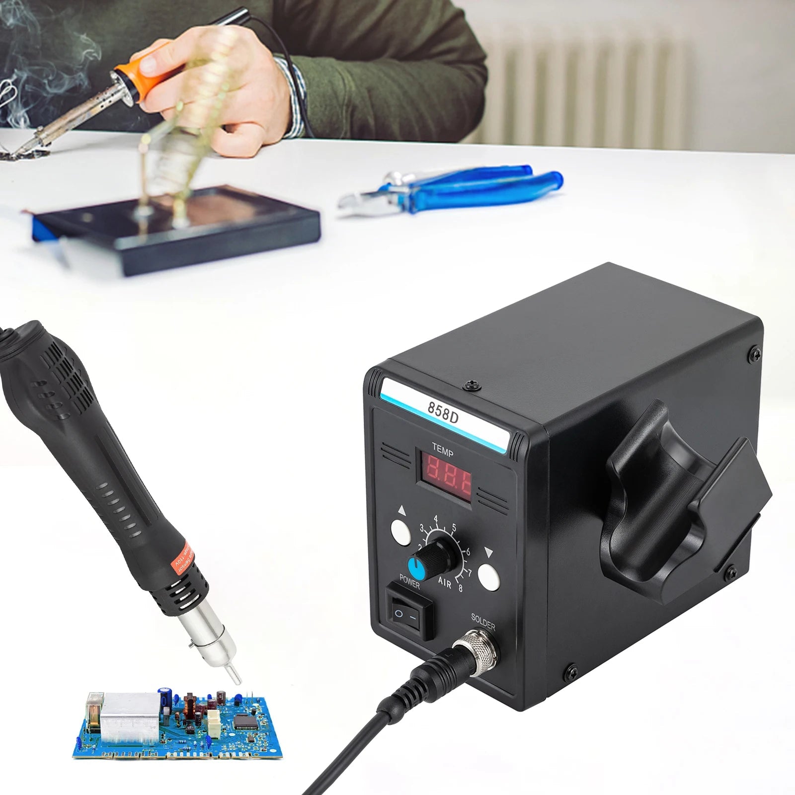700W Hot Air Rework SMD Soldering Station With Heat Gun Set Temperature LED Screen Display For Electronics Repairs 