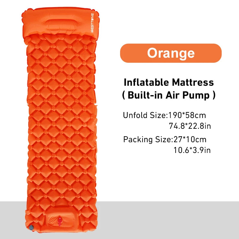 Inflatable Camping Mattress with Built-In Pump and Pillow