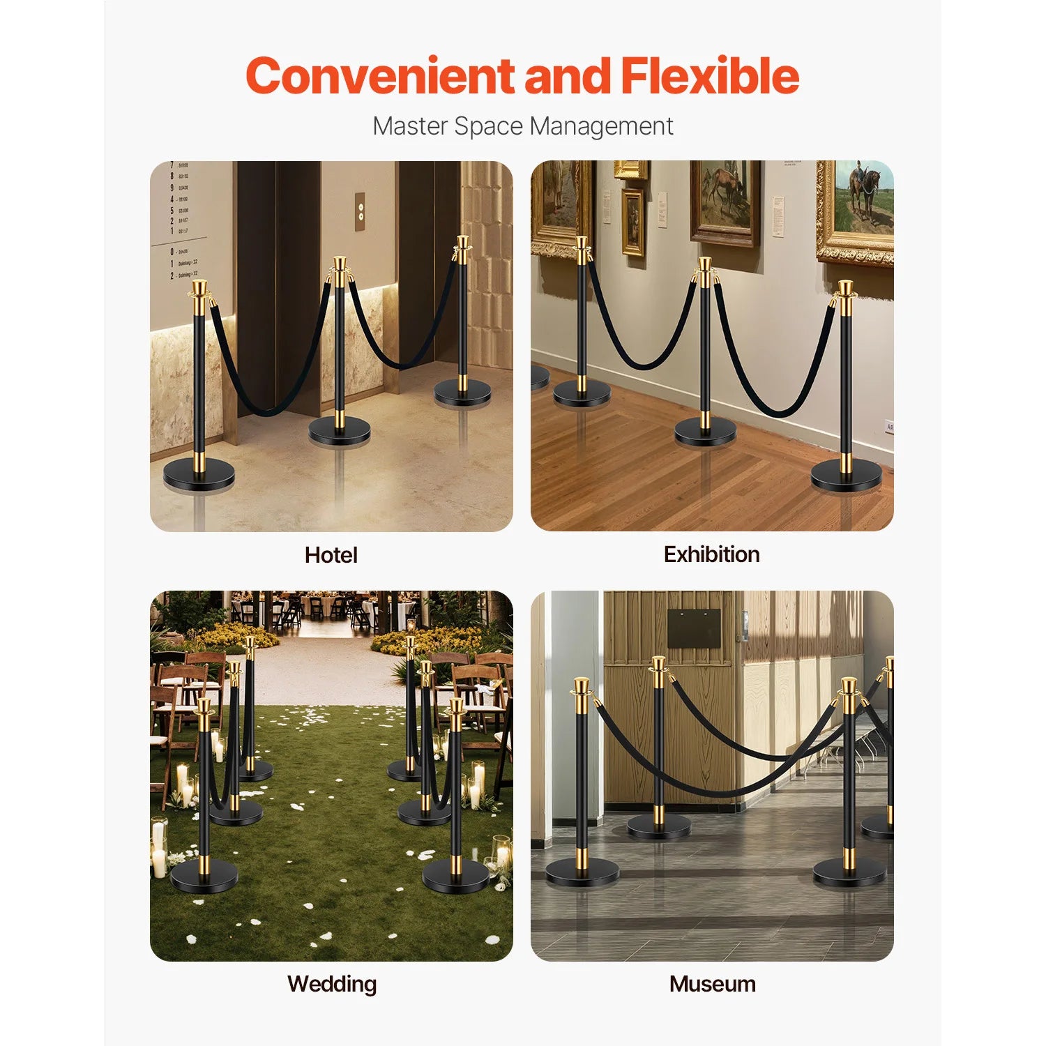 SucceBuy bariery stangowe 6 szt. Bariery do zarządzania tłumem 4 czerwone liny/połyskujące velvet ropes ze stali nierdzewnej słupki do kolejki z podstawą wypełnianą do imprezy