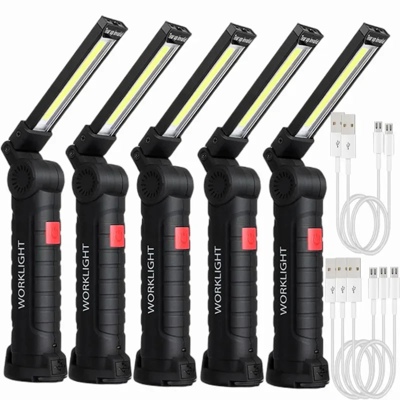 Portable COB LED Flashlight USB Rechargeable Work Light