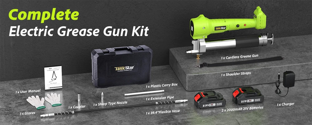 Cordless Electric Grease Gun Kit, 10,000 PSI with 39.4" Hose