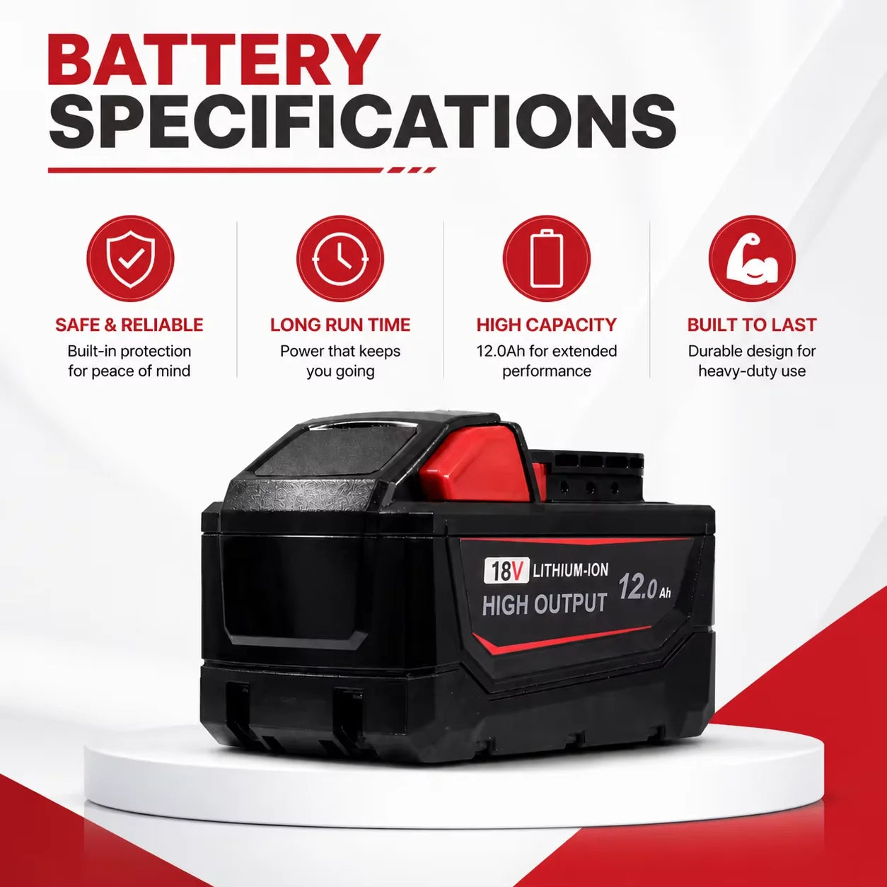 18V 12000mAh Li-ion Replacement Battery Pack for Cordless Tools