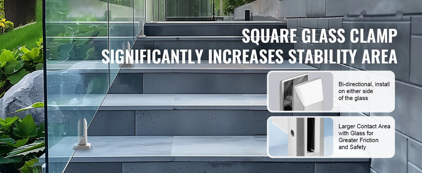 4-Piece Square Glass Clamp for 8-12mm Tempered Glass