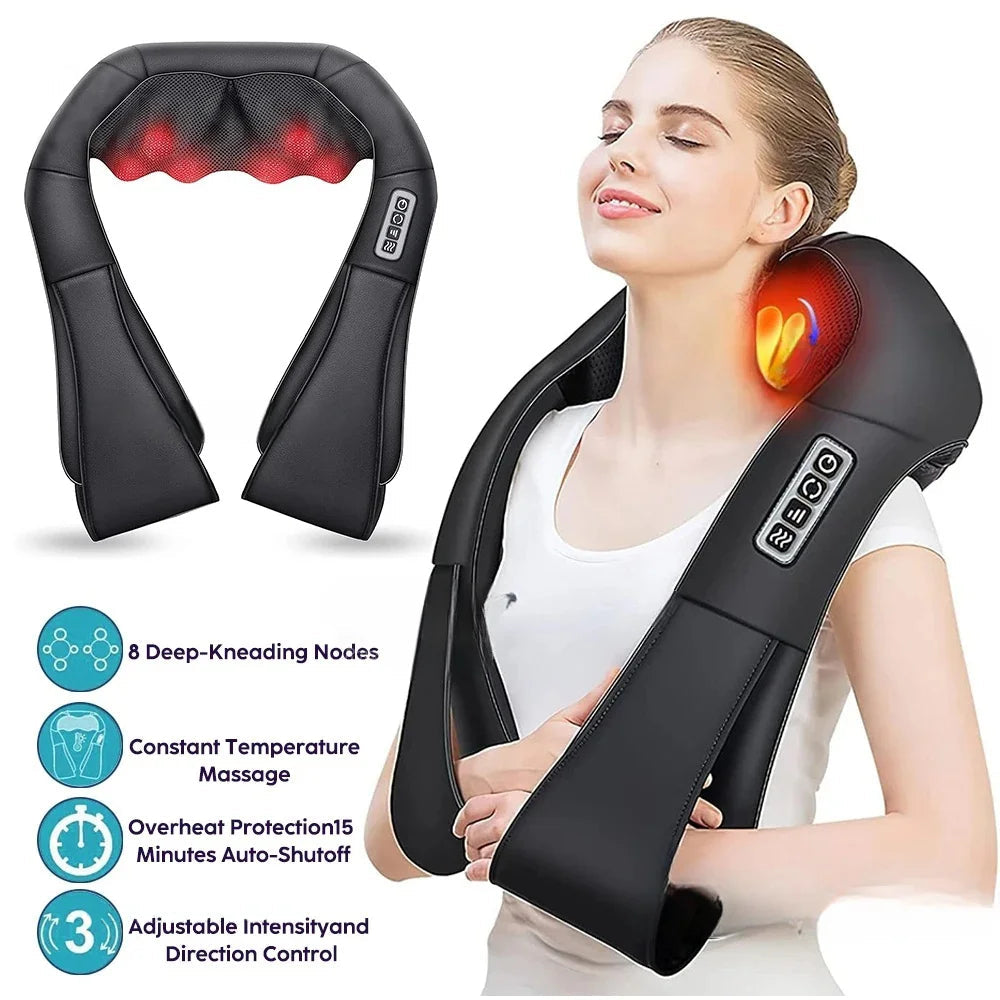 Shiatsu Neck and Shoulder Massager Heated Back Massager U Shape Deep Kneading Electric Massage Pillow For Neck Waist Leg Body 